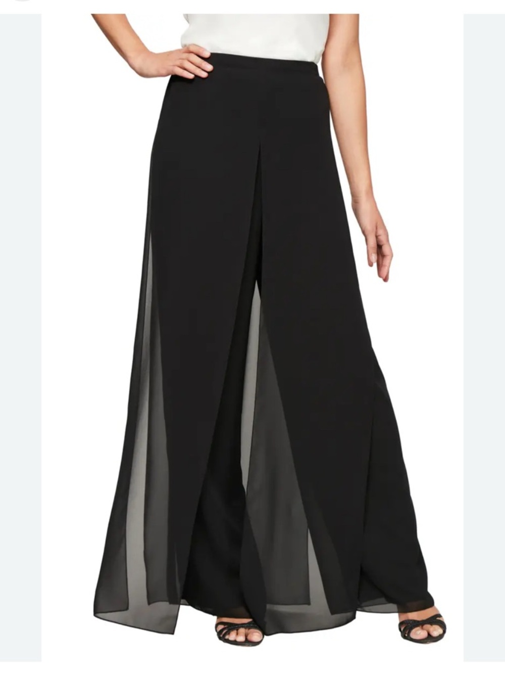 CACHET 90s BLACK High waist wide Leg Chiffon Overlay Black dress Pants evening